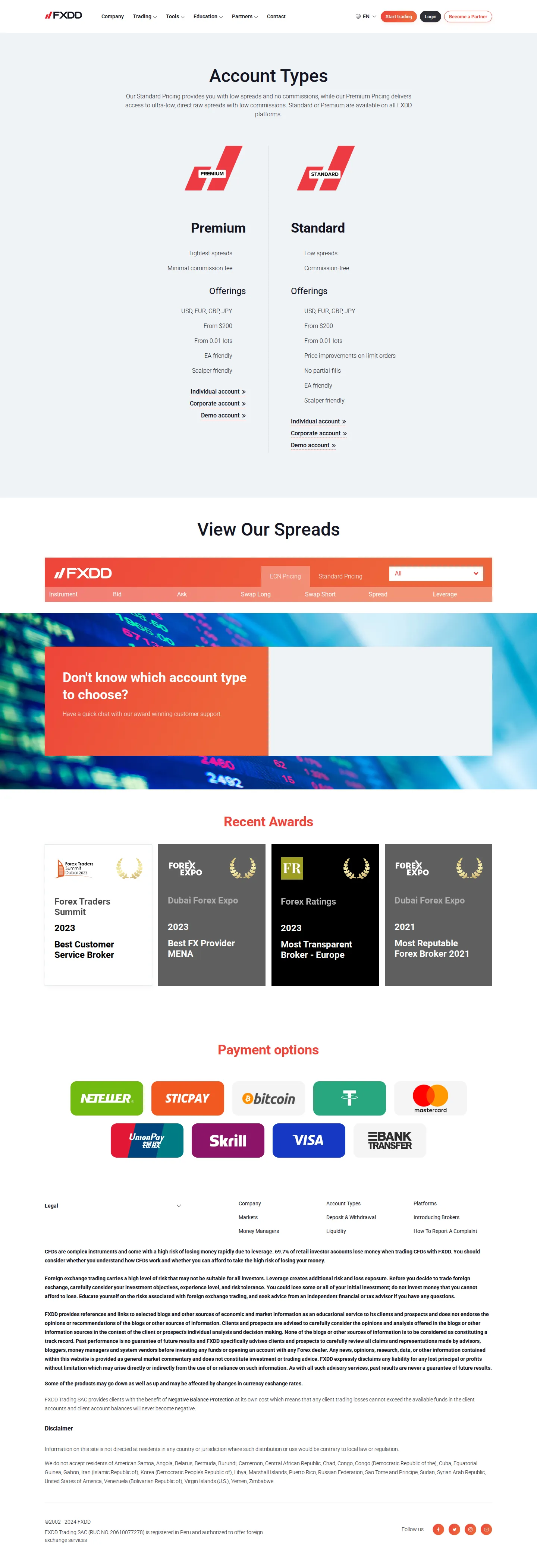 FXDD AE fees page as we captured it