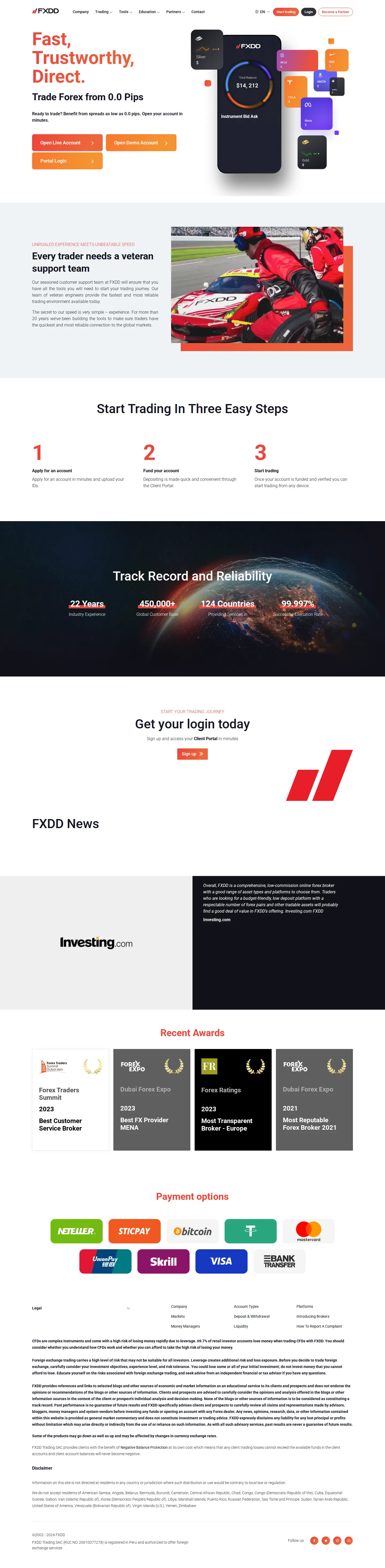 FXDD AE root page as we captured it