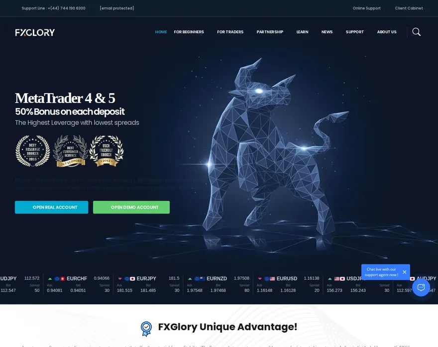 FXGlory AE root page as we captured it