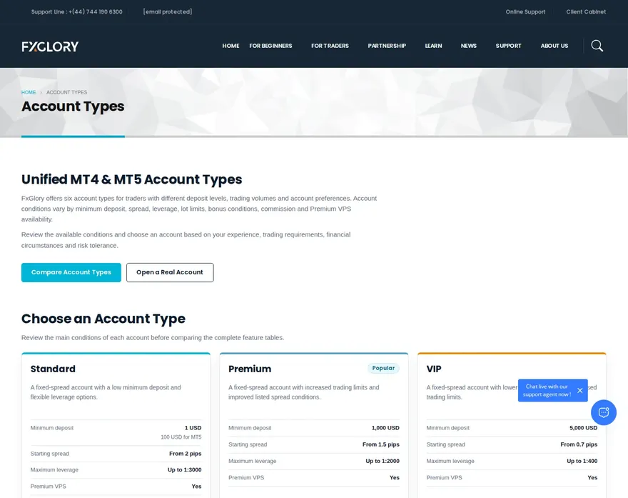 FXGlory GB accounts-3 page as we captured it