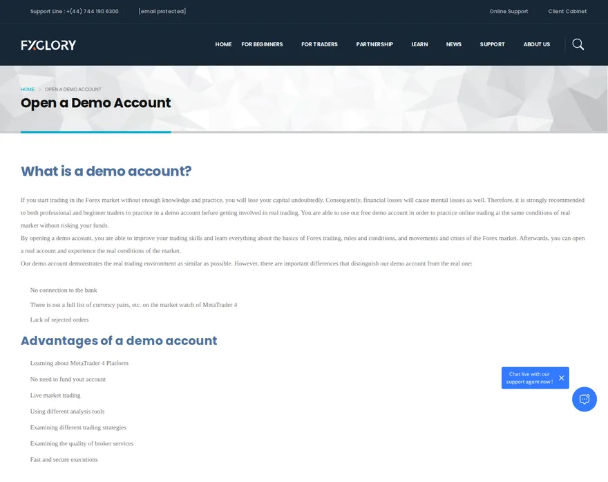 FXGlory GB accounts page as we captured it