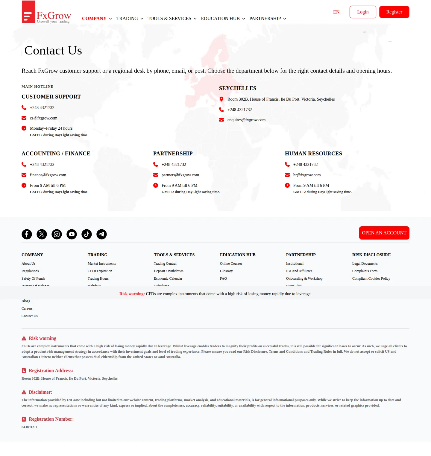 FxGrow AE contact page as we captured it
