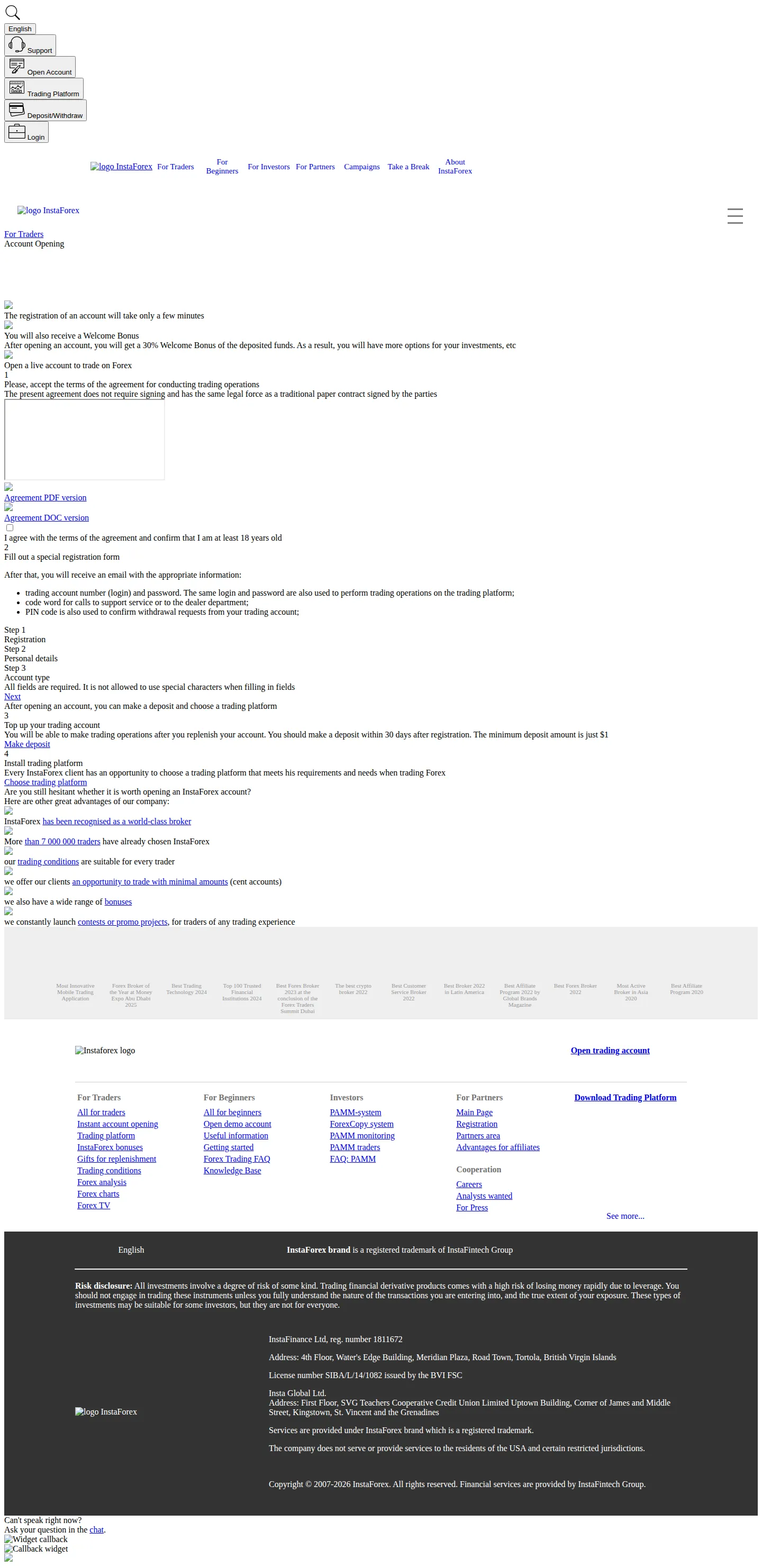 InstaForex AE accounts page as we captured it