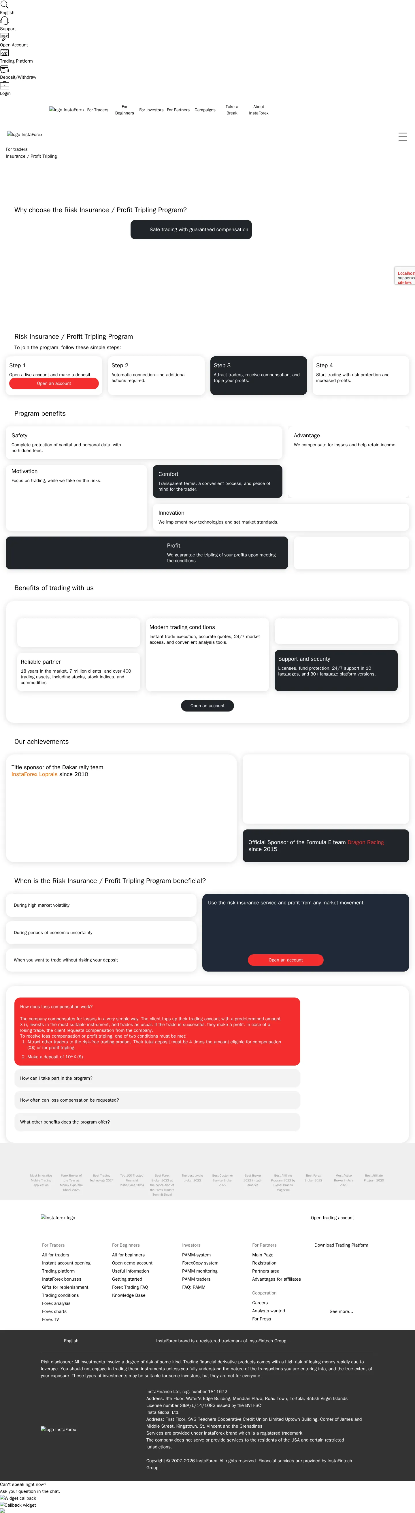 InstaForex AE risk page as we captured it