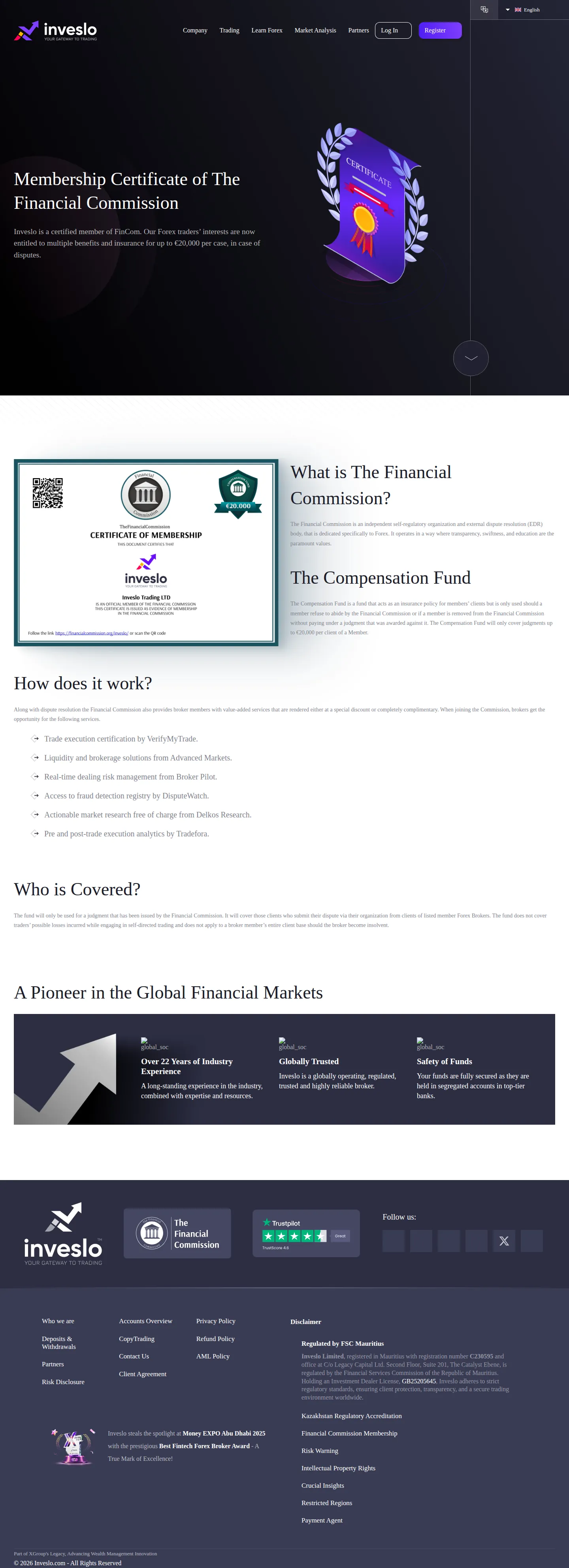 Inveslo AE fees page as we captured it