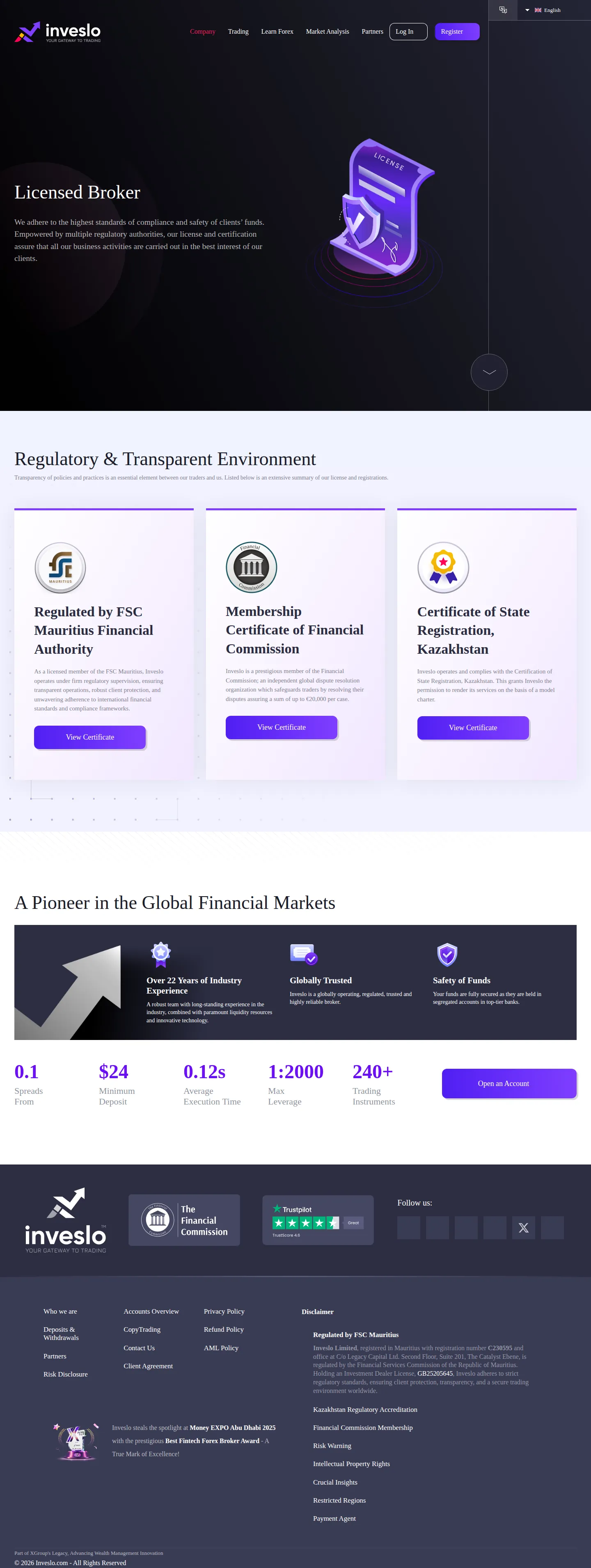 Inveslo AE legal page as we captured it