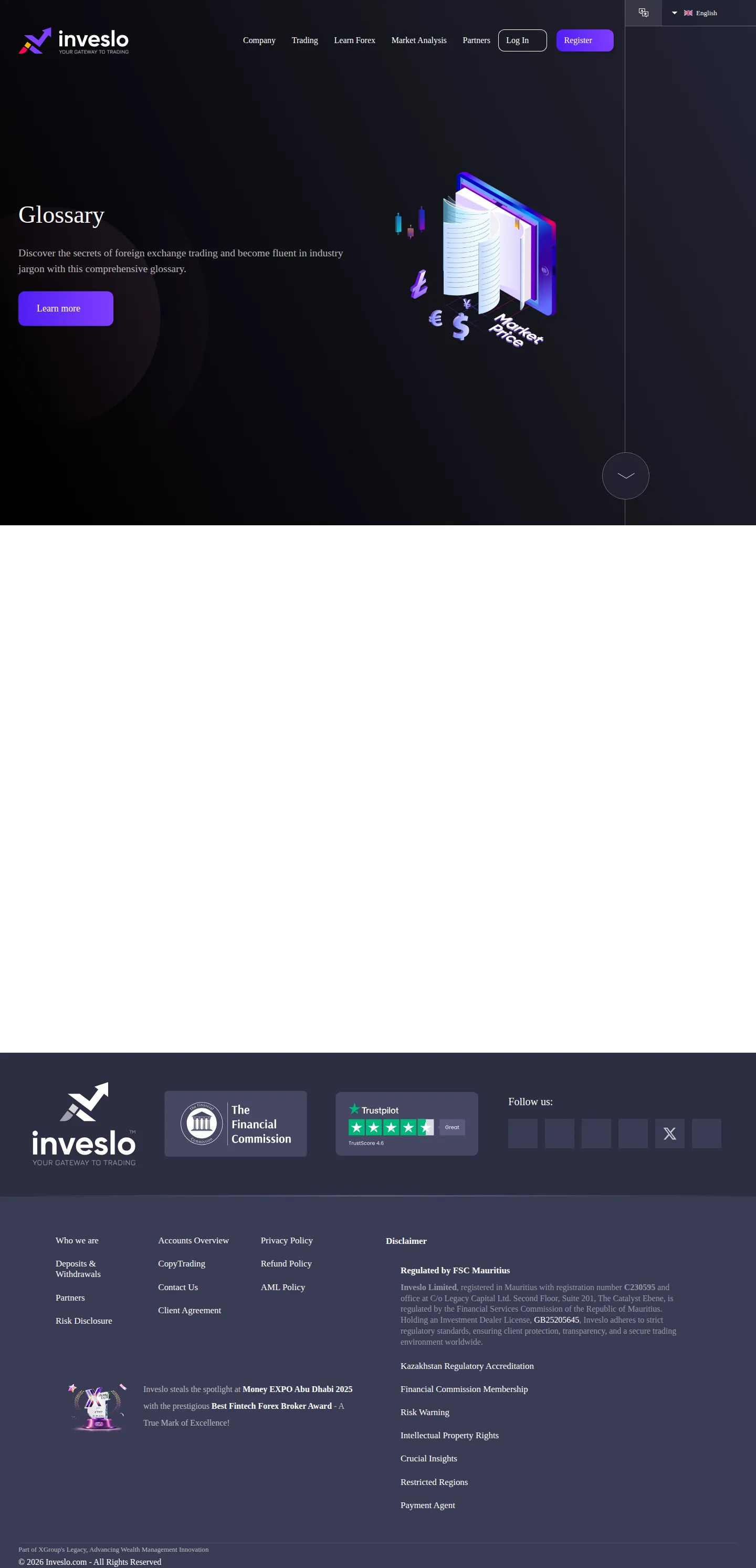 Inveslo AE terms page as we captured it