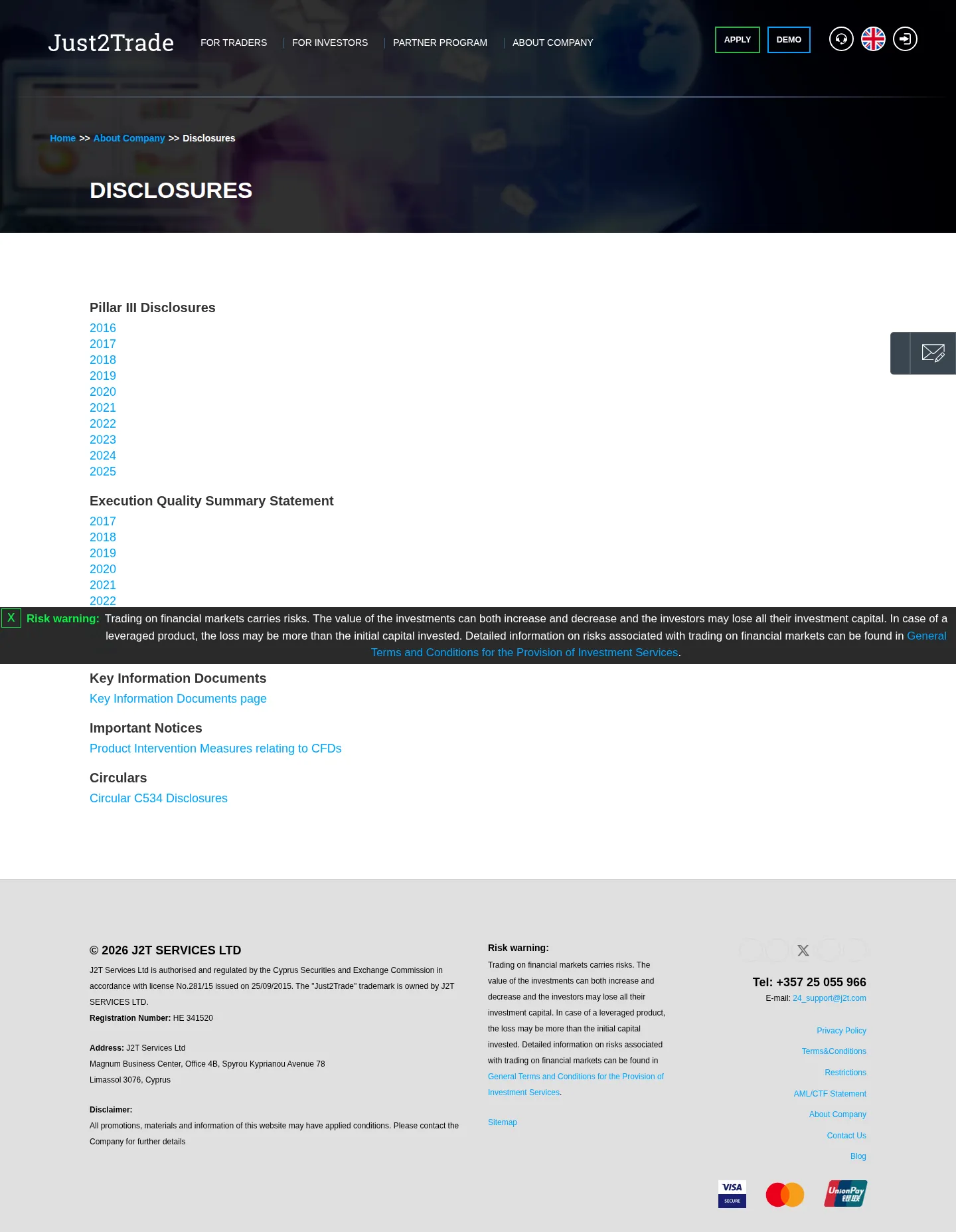 Just2Trade AE legal page as we captured it