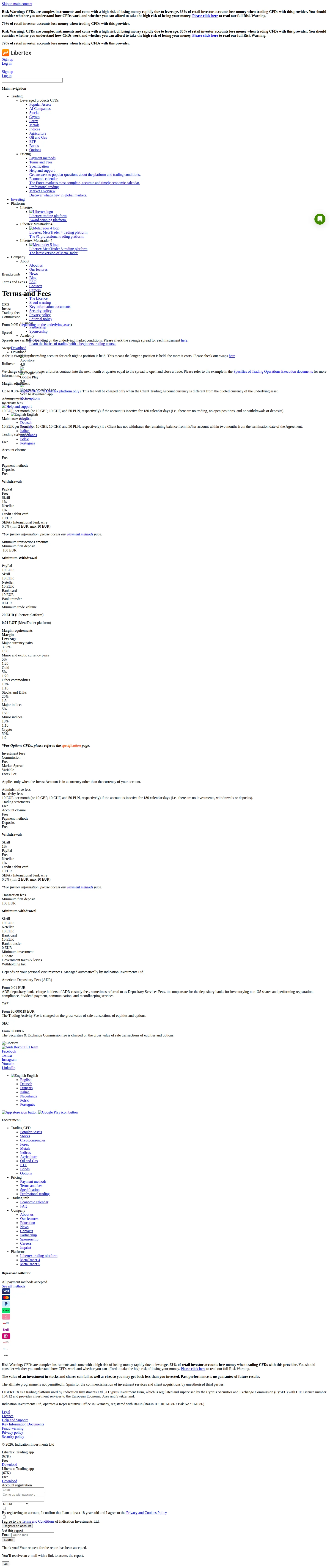 Libertex AE fees page as we captured it