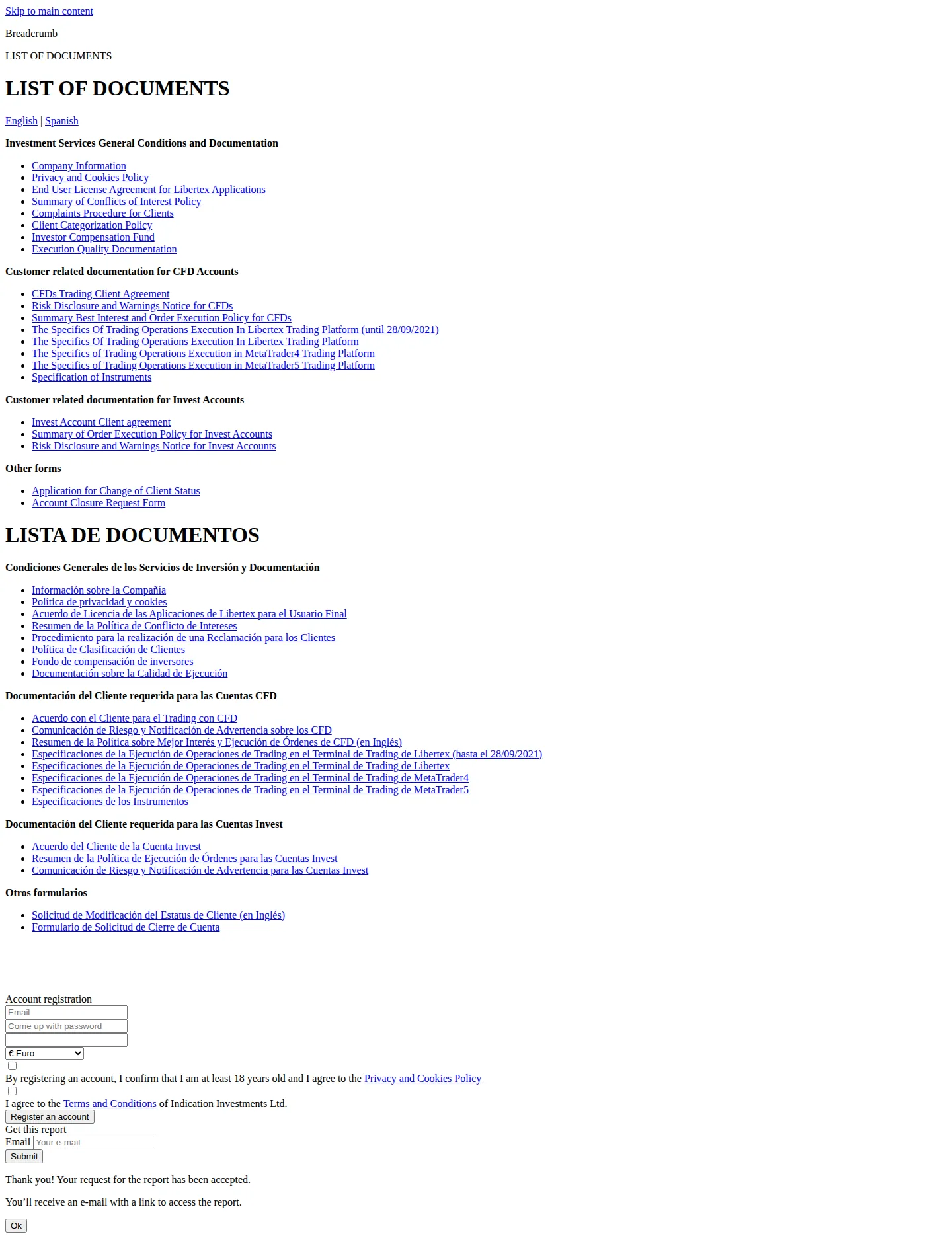 Libertex AE legal page as we captured it