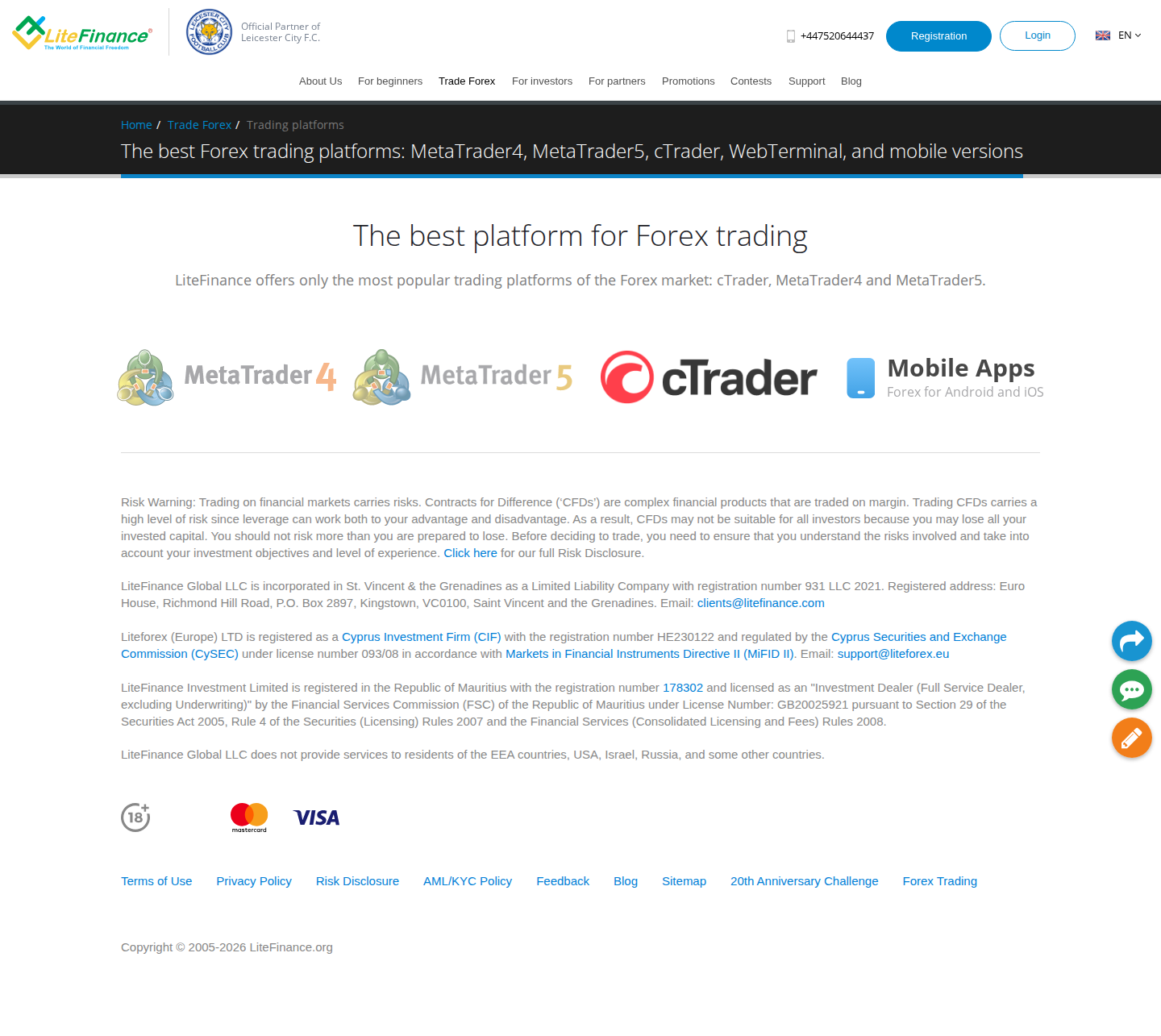 LiteFinance AE platforms page as we captured it