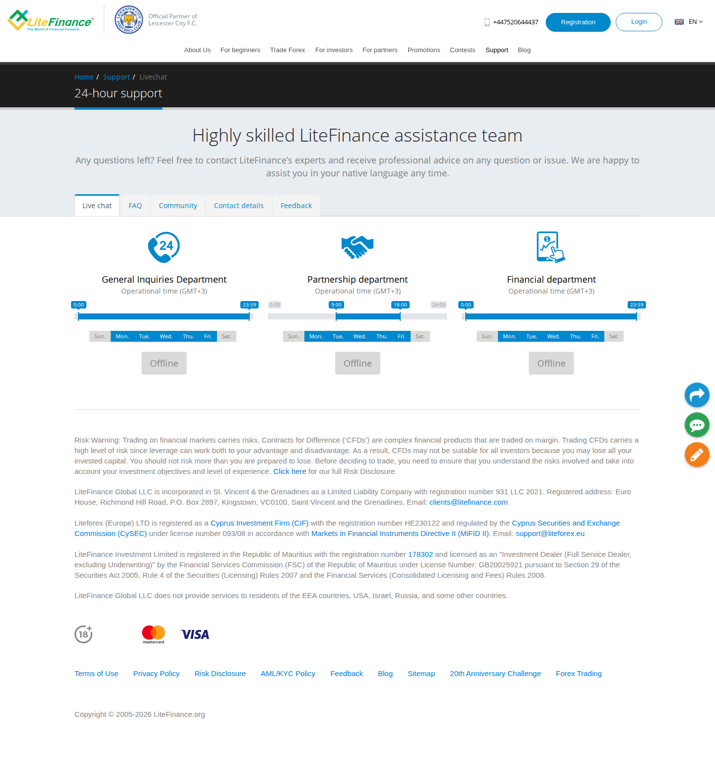 LiteFinance AU contact page as we captured it