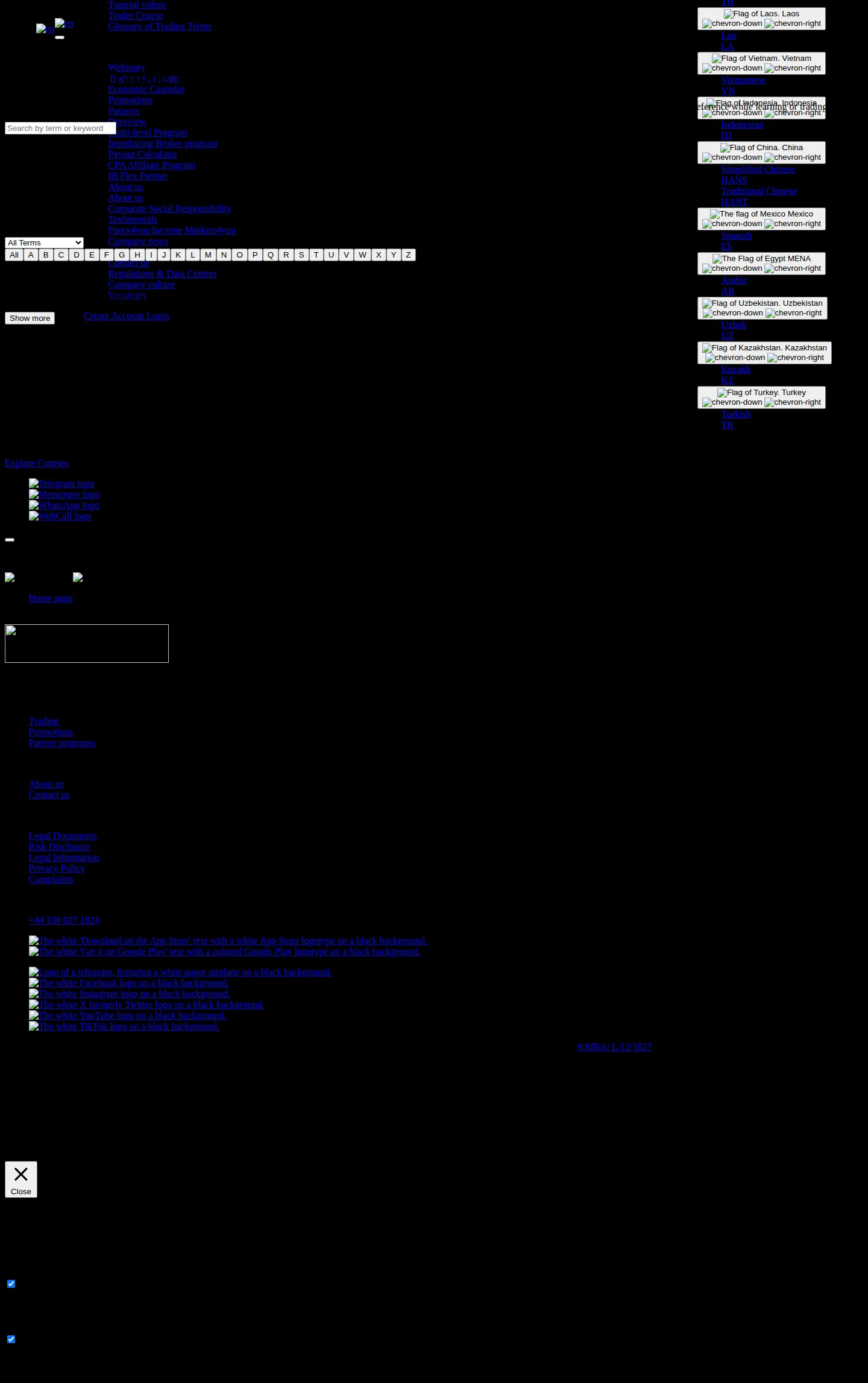 Markets4you AE terms page as we captured it