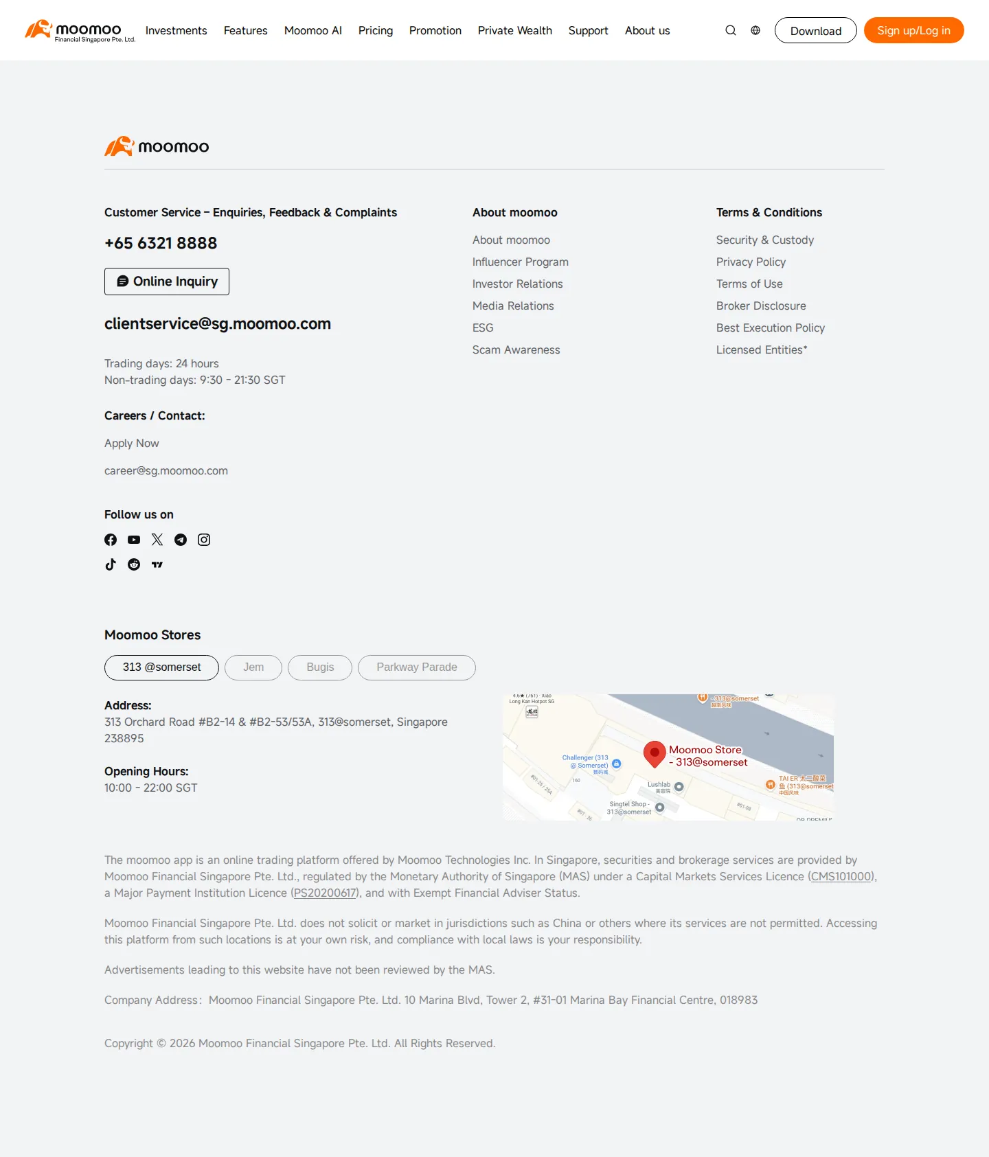 Moomoo AE legal page as we captured it