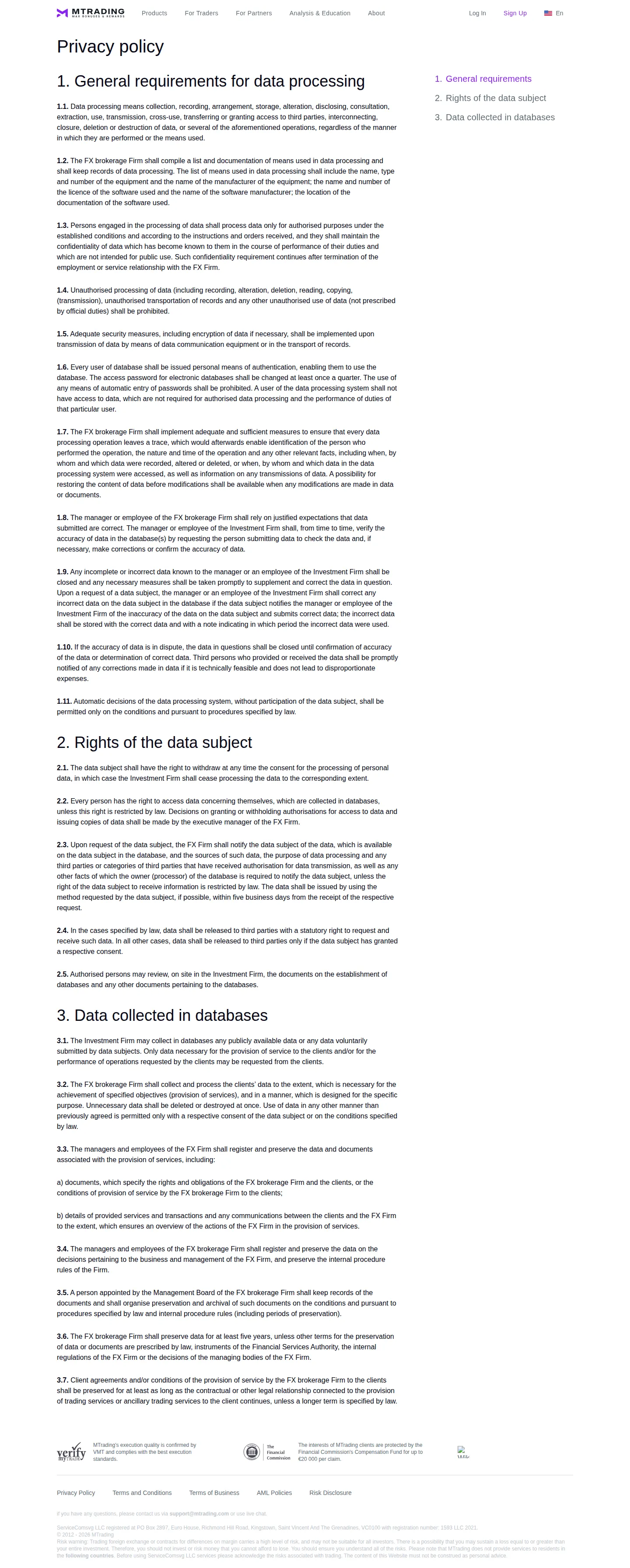 MTrading AE terms page as we captured it