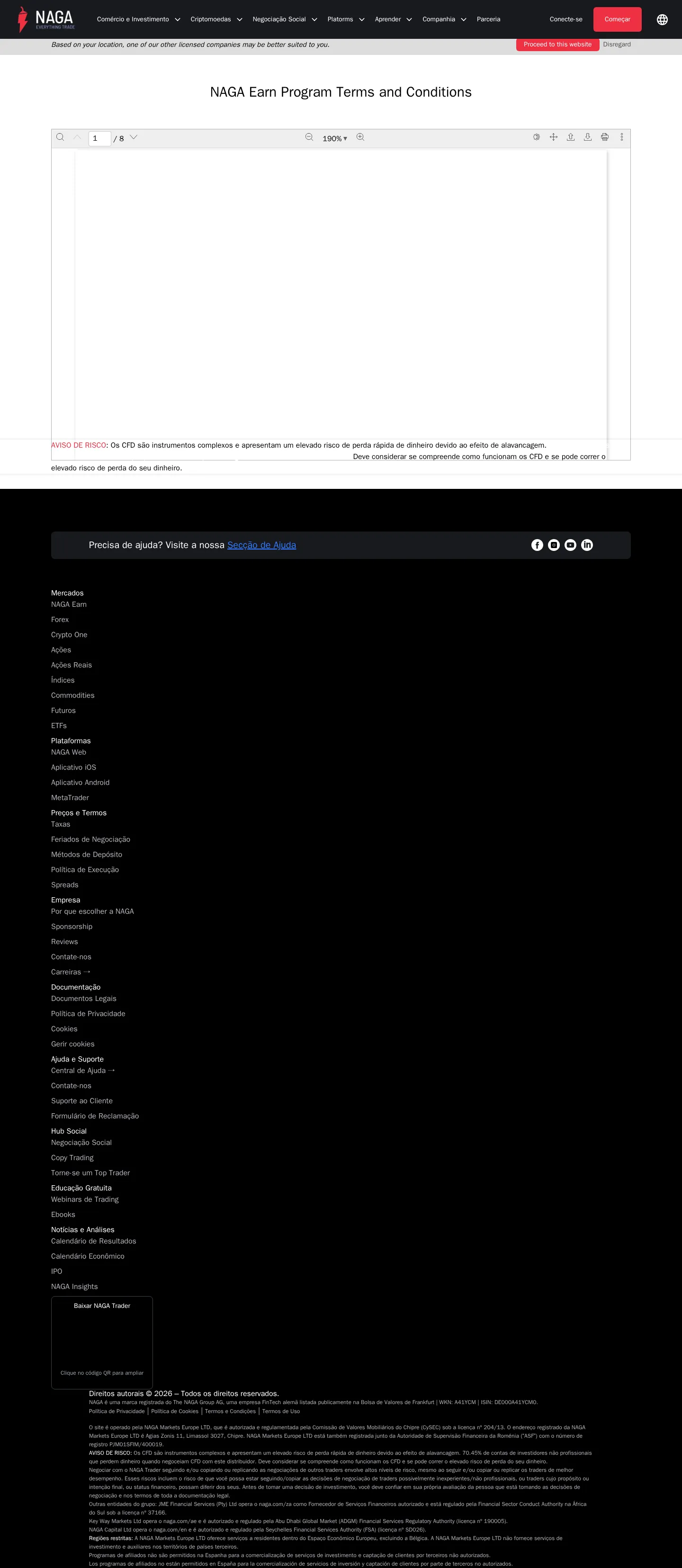 NAGA AE terms page as we captured it