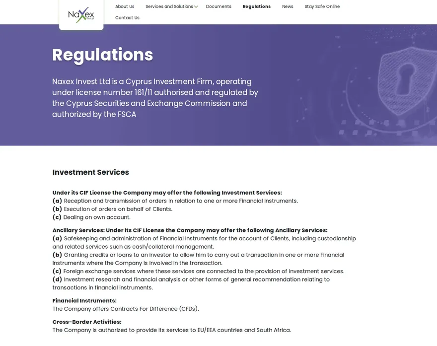 Naxex Invest ID legal page as we captured it