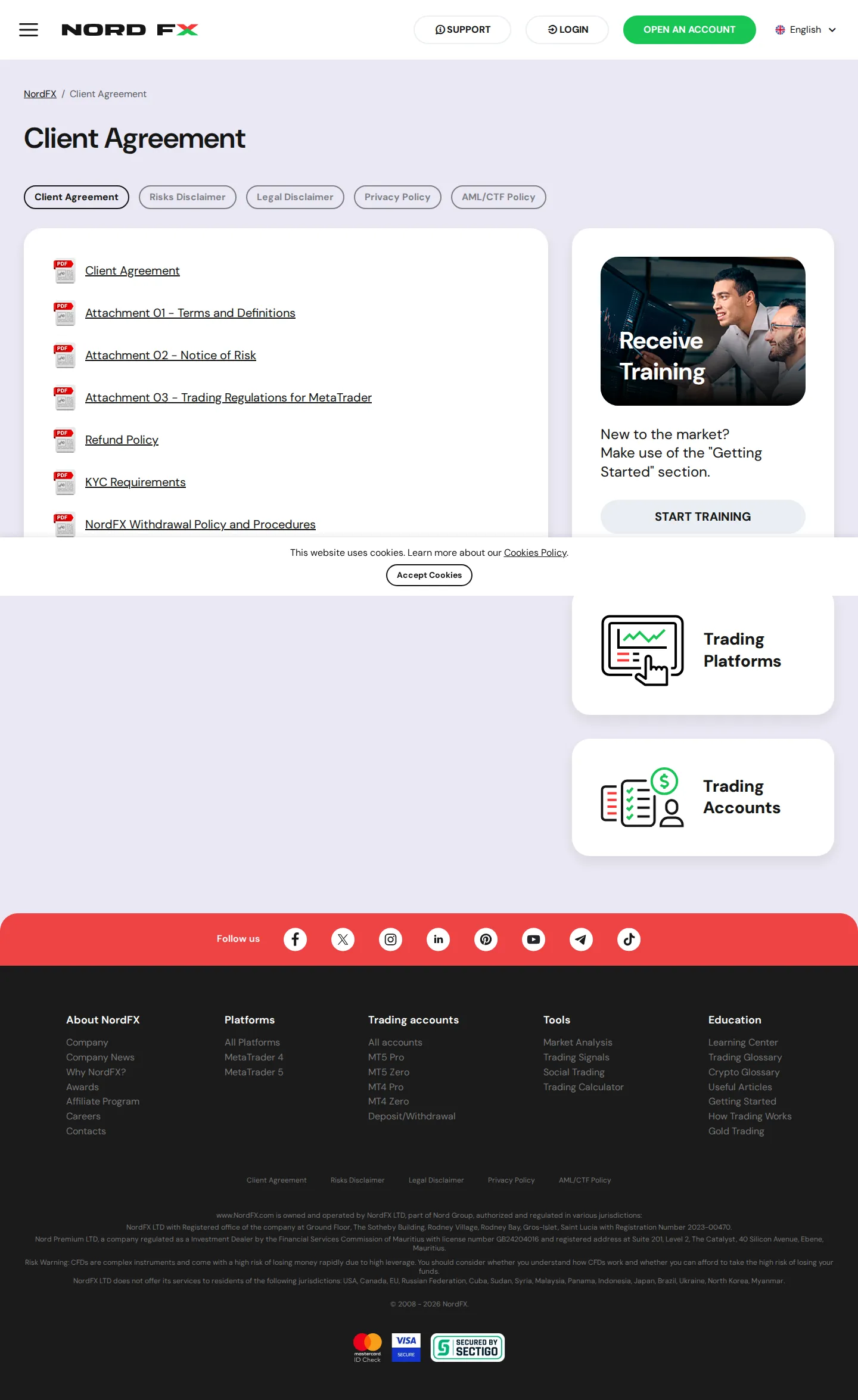 NordFX GB terms page as we captured it