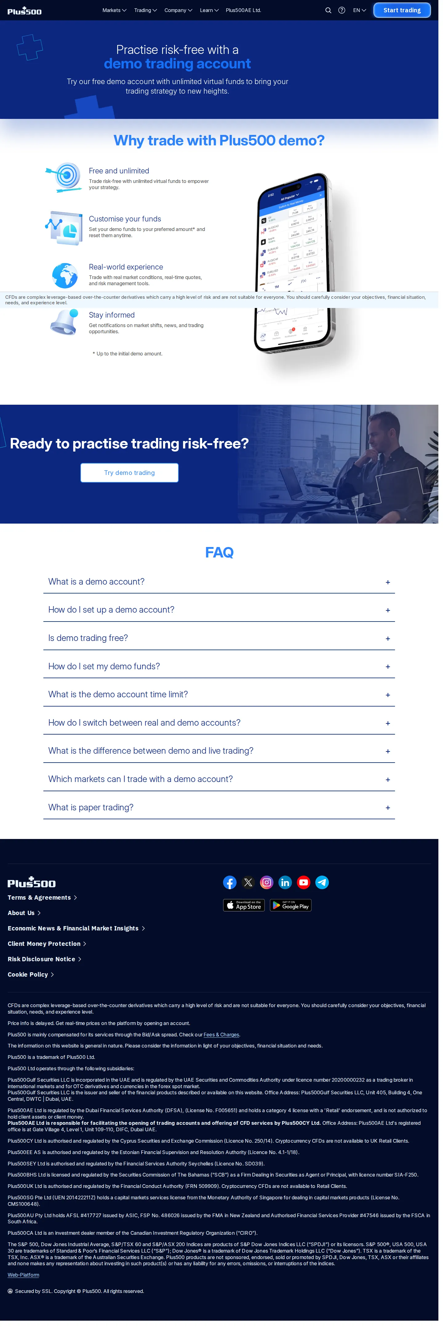 Plus500 AE accounts page as we captured it