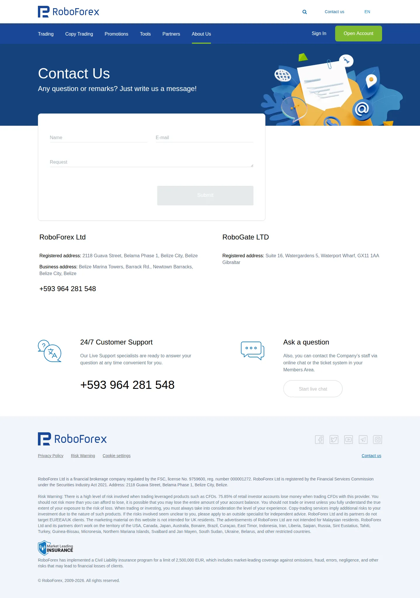 RoboForex AE about page as we captured it