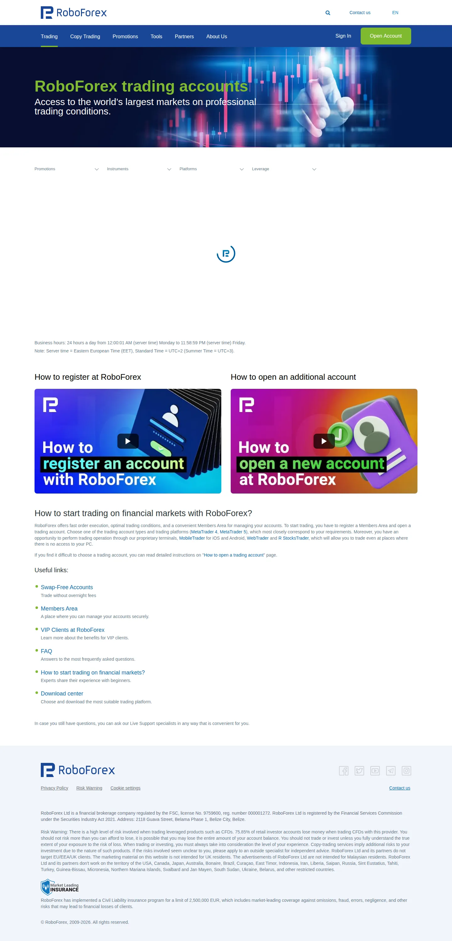 RoboForex AE accounts page as we captured it