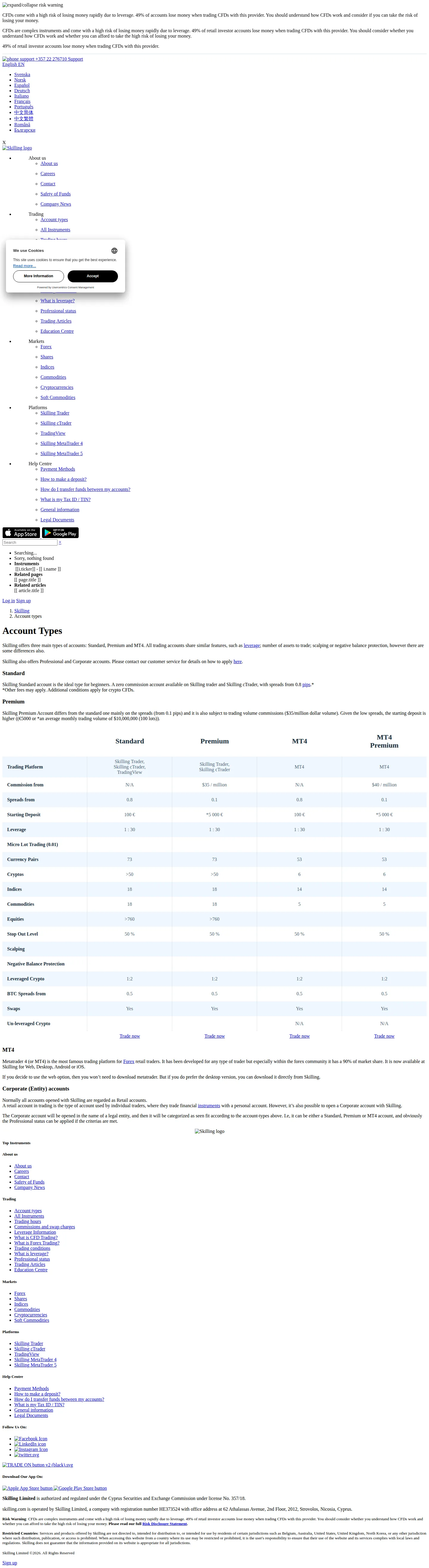 Skilling AE accounts page as we captured it