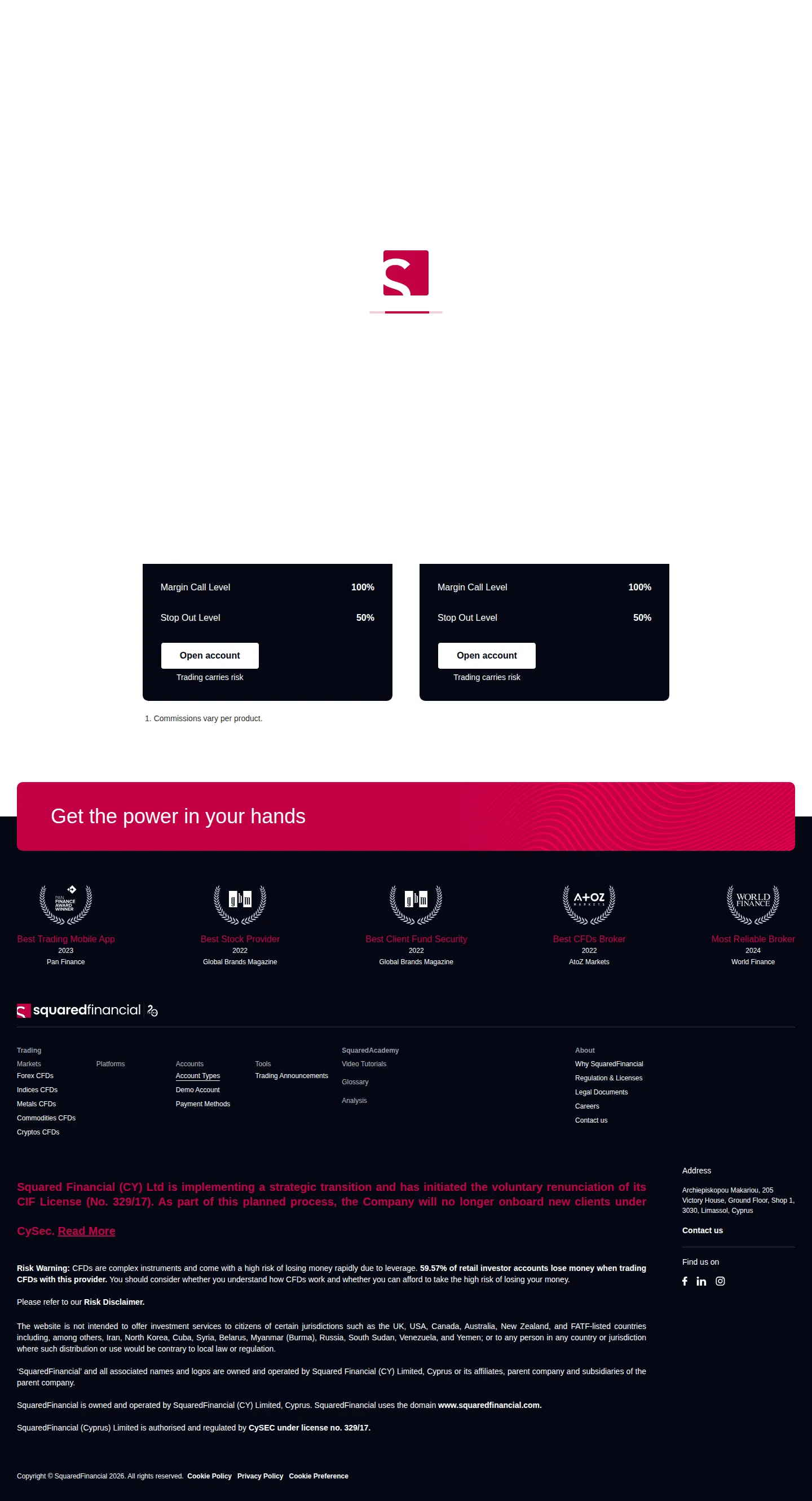 SquaredFinancial AE accounts page as we captured it