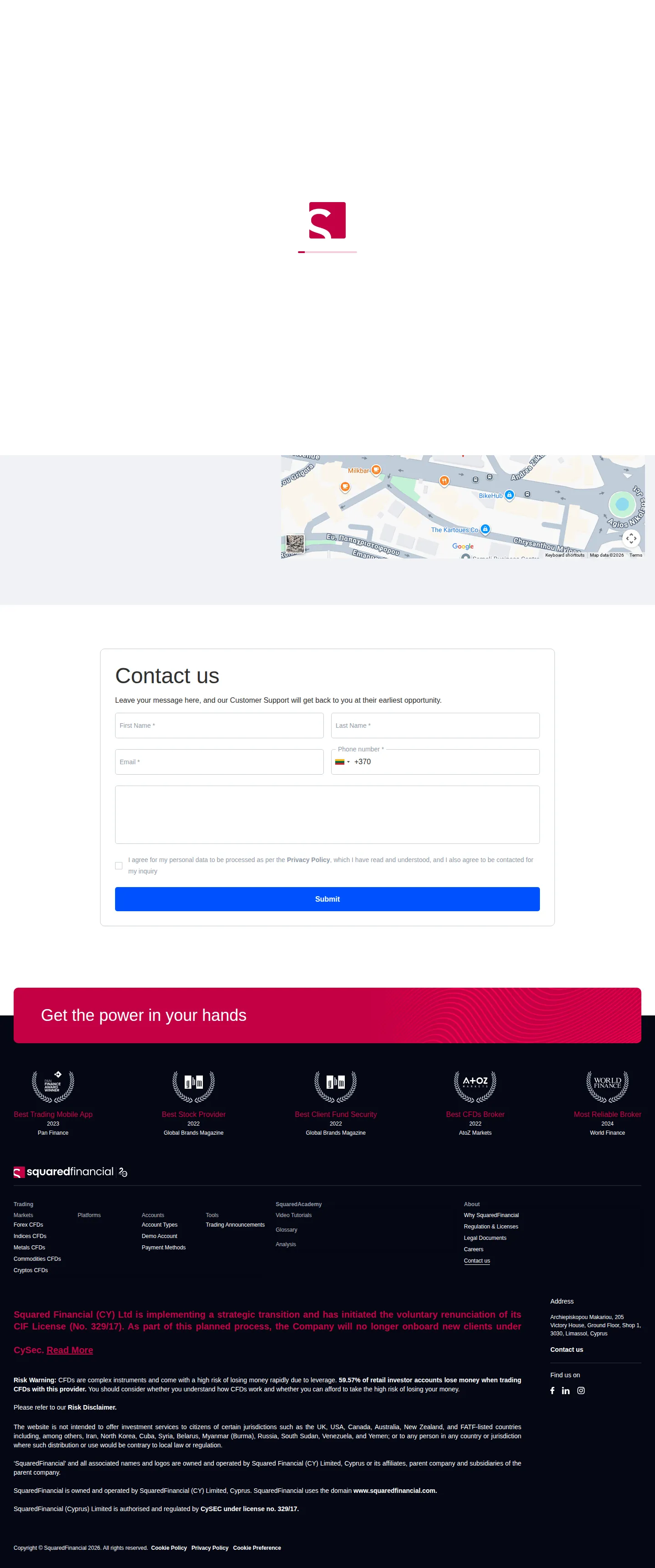 SquaredFinancial AE contact page as we captured it