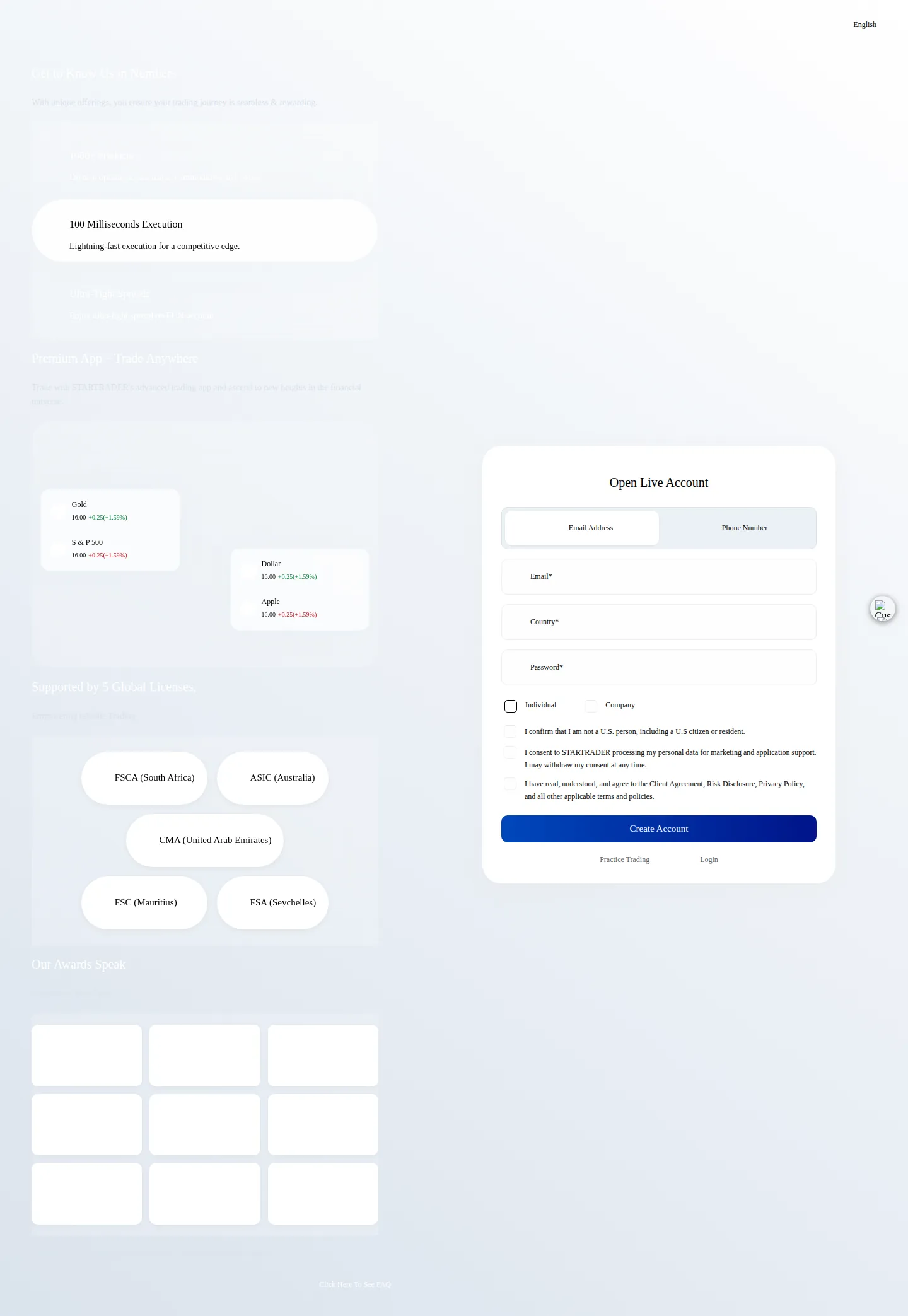 STARTRADER AE accounts page as we captured it