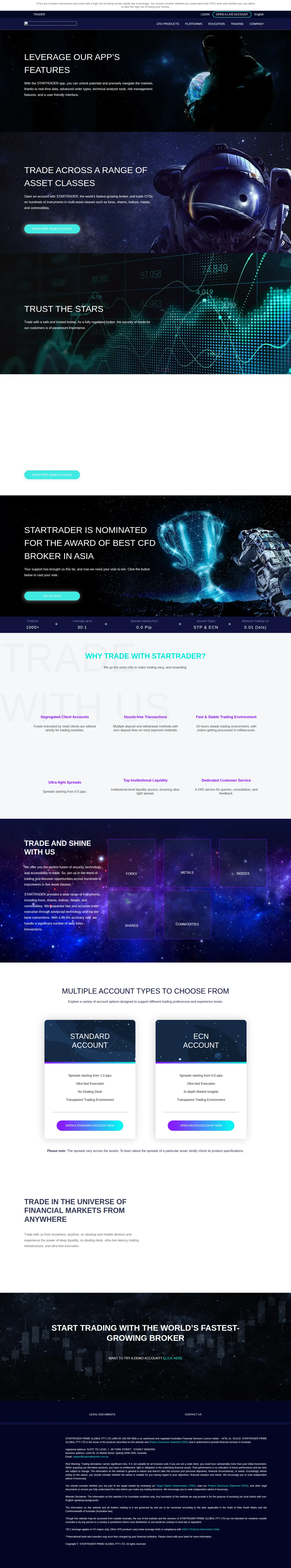 STARTRADER AU root page as we captured it