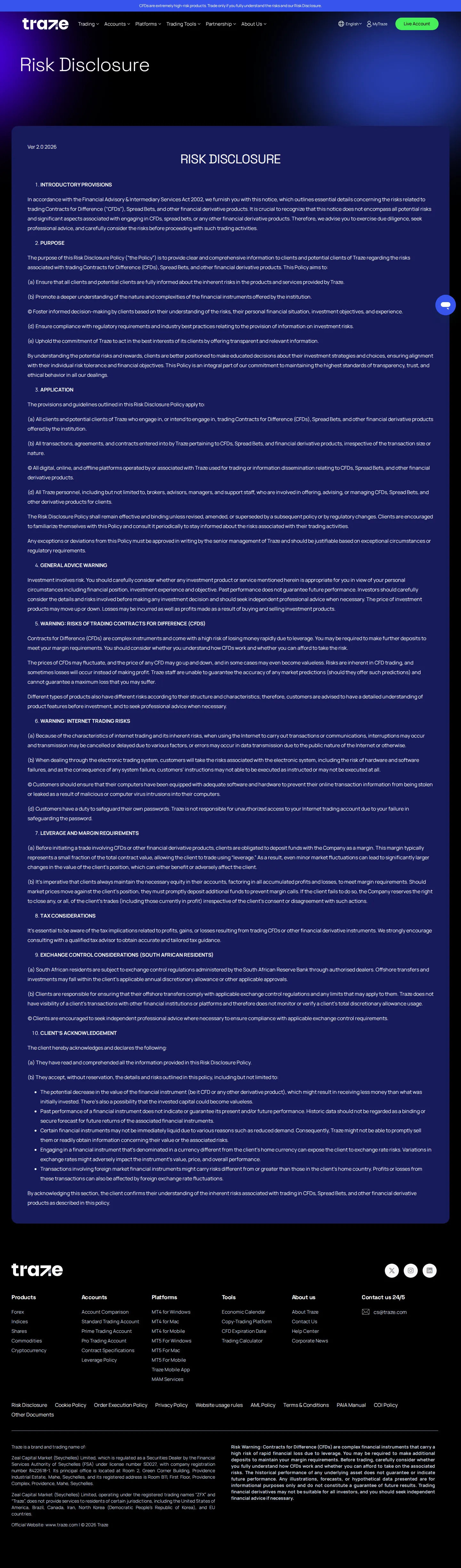 Traze AE risk page as we captured it