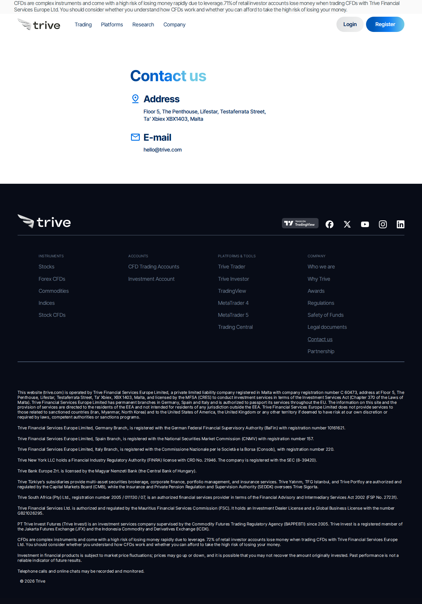 Trive AE contact page as we captured it