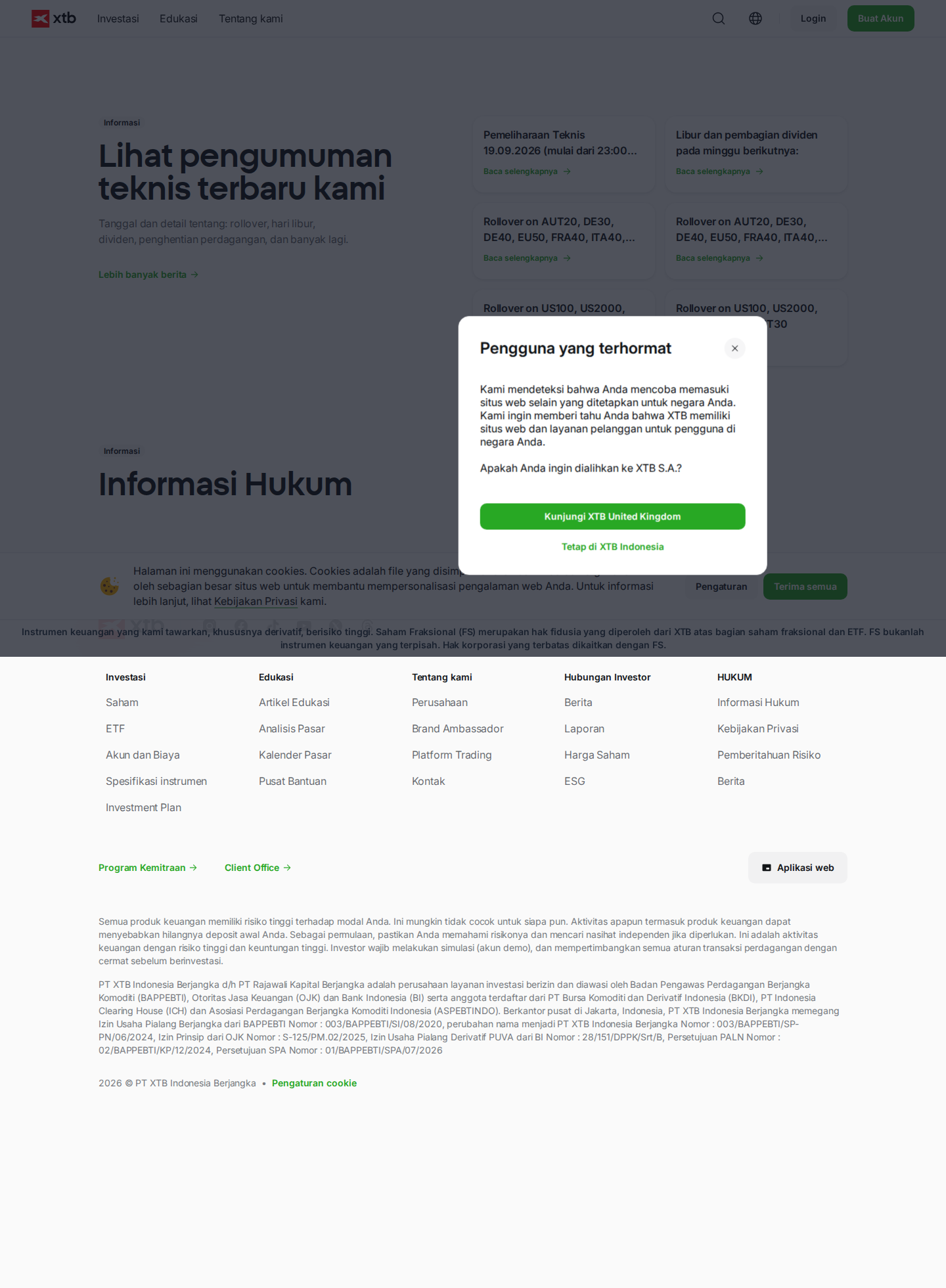 XTB AE legal page as we captured it