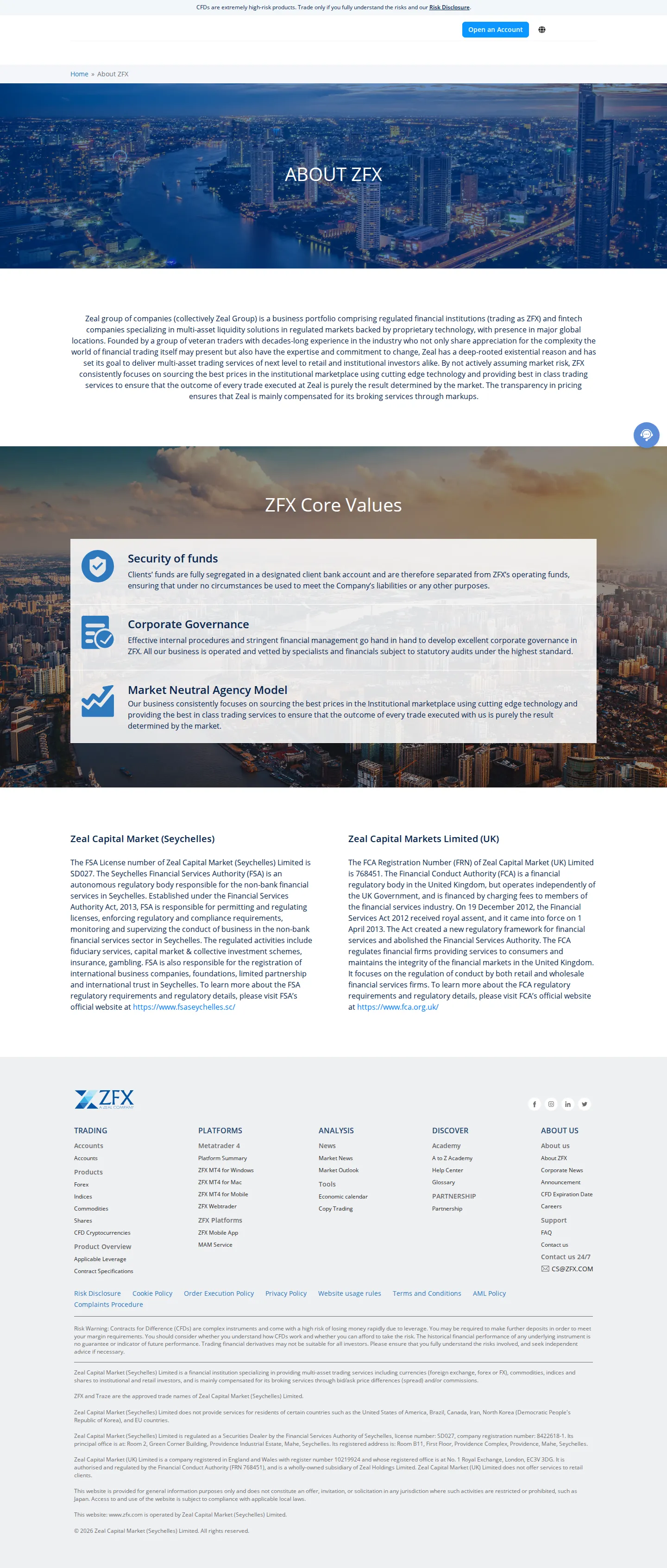 ZFX AE about page as we captured it
