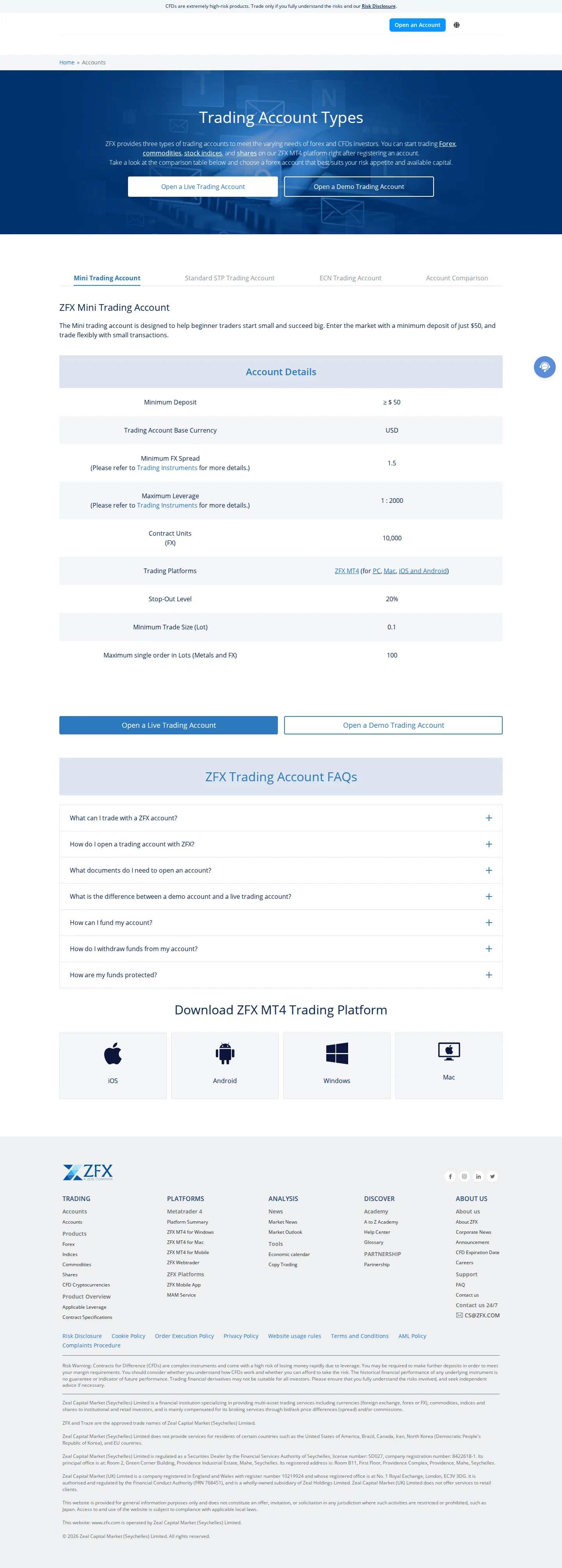 ZFX AE accounts page as we captured it