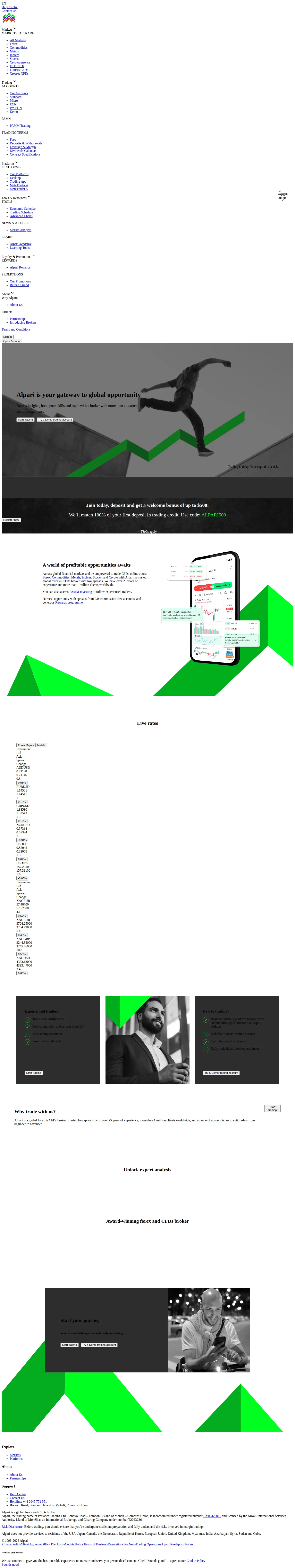 Alpari GB markets page as we captured it