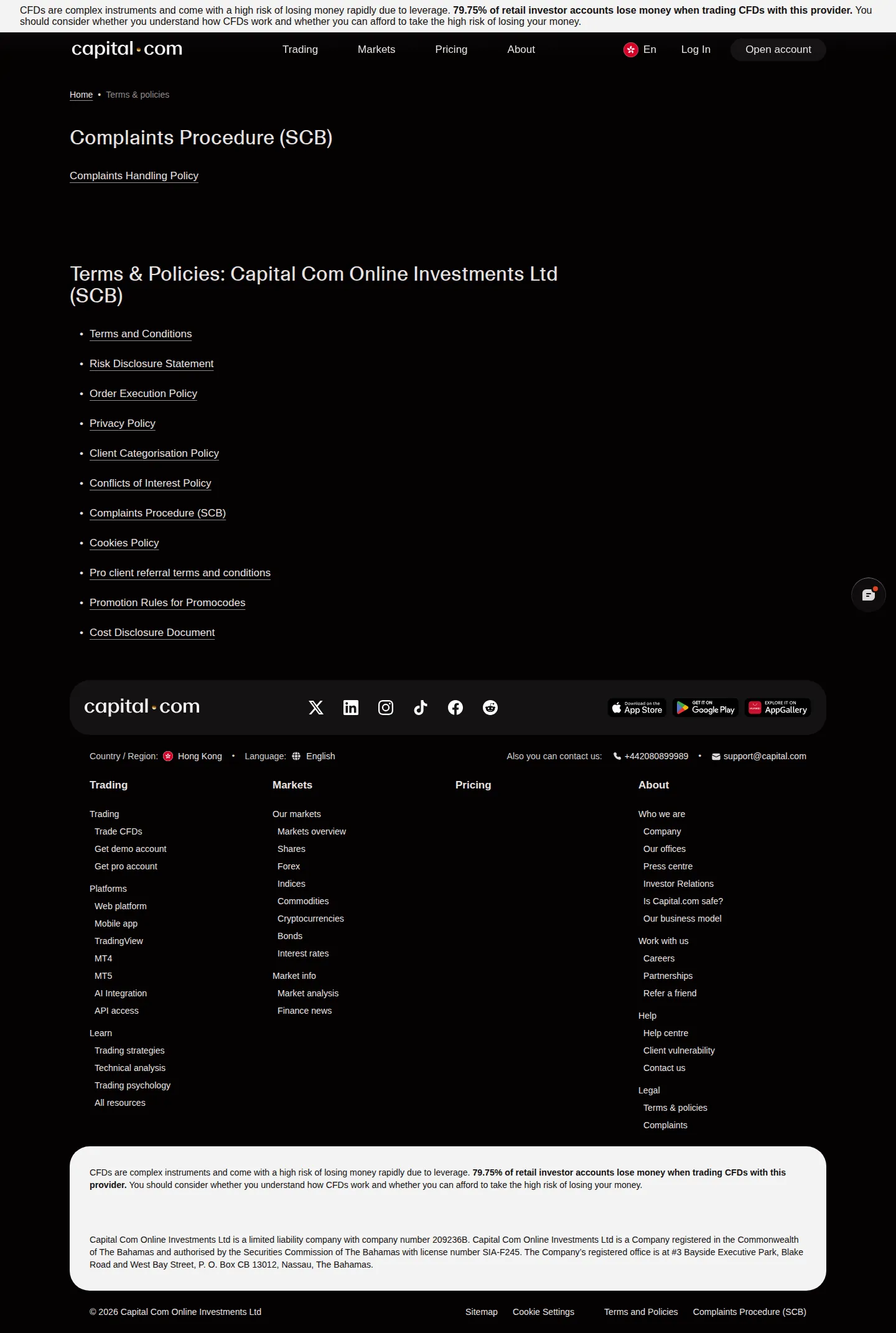 Capital.com AE terms page as we captured it