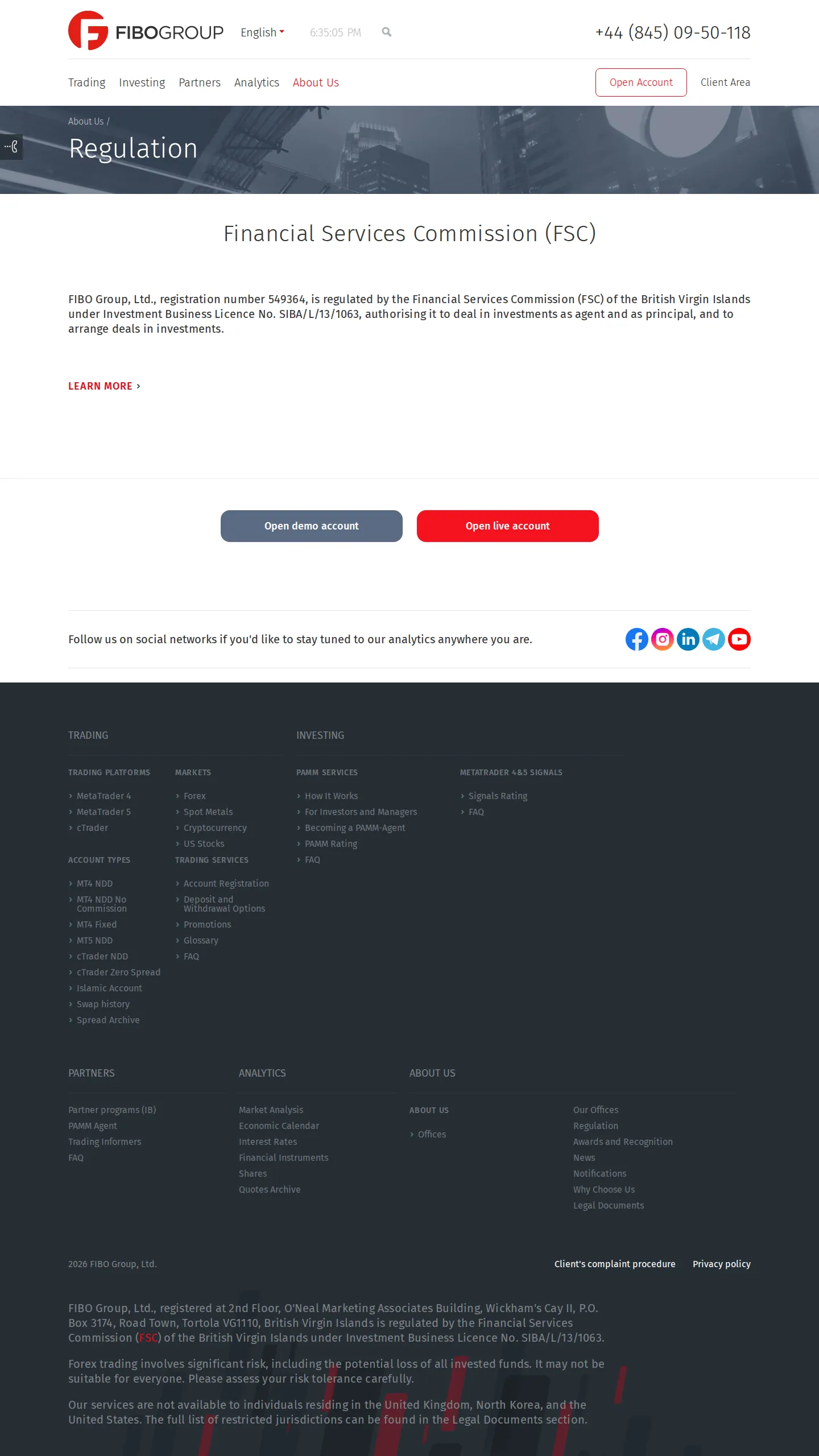 FIBO Group AE legal page as we captured it
