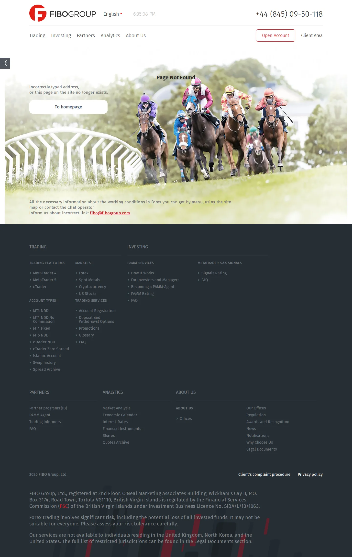 FIBO Group AE terms page as we captured it