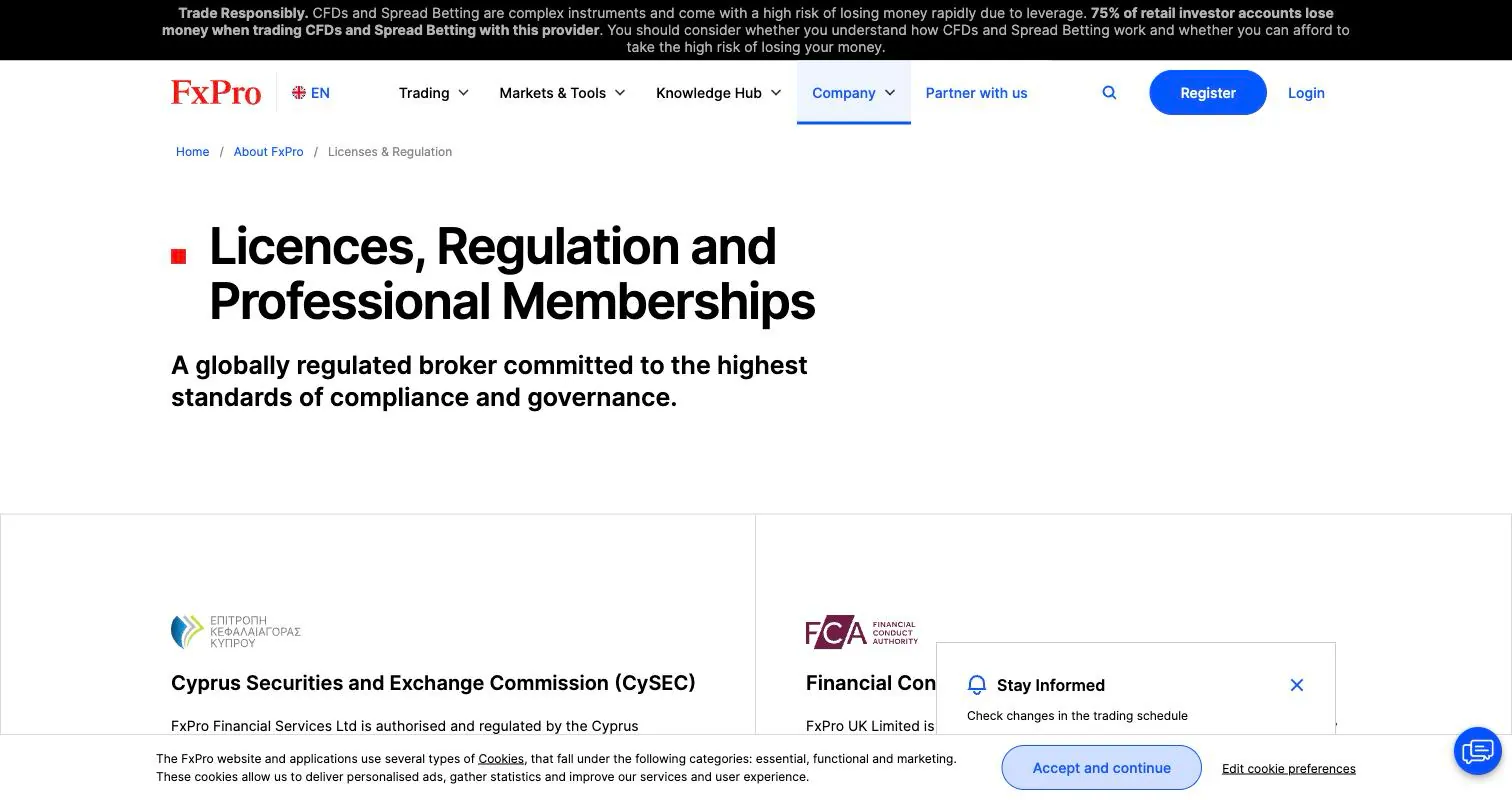 FxPro live-licences page as we captured it