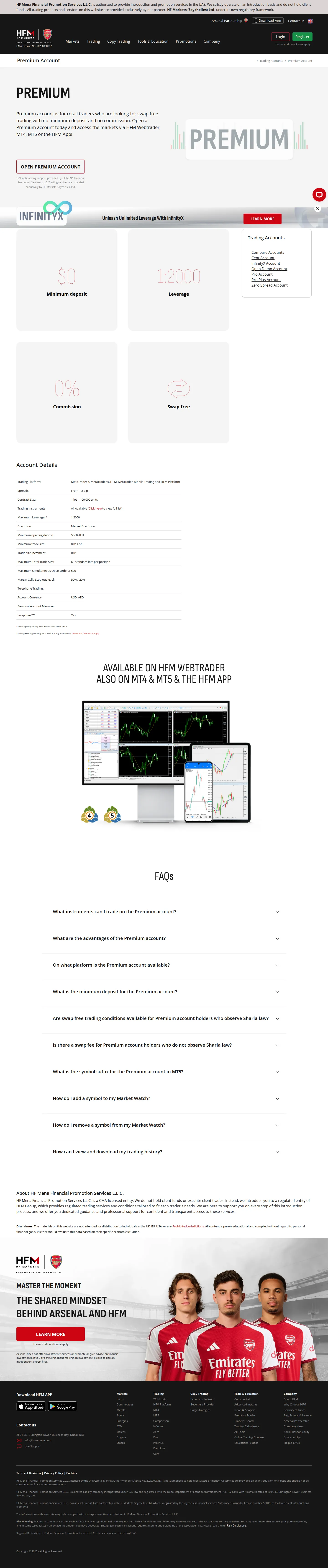 HF Markets AE accounts page as we captured it