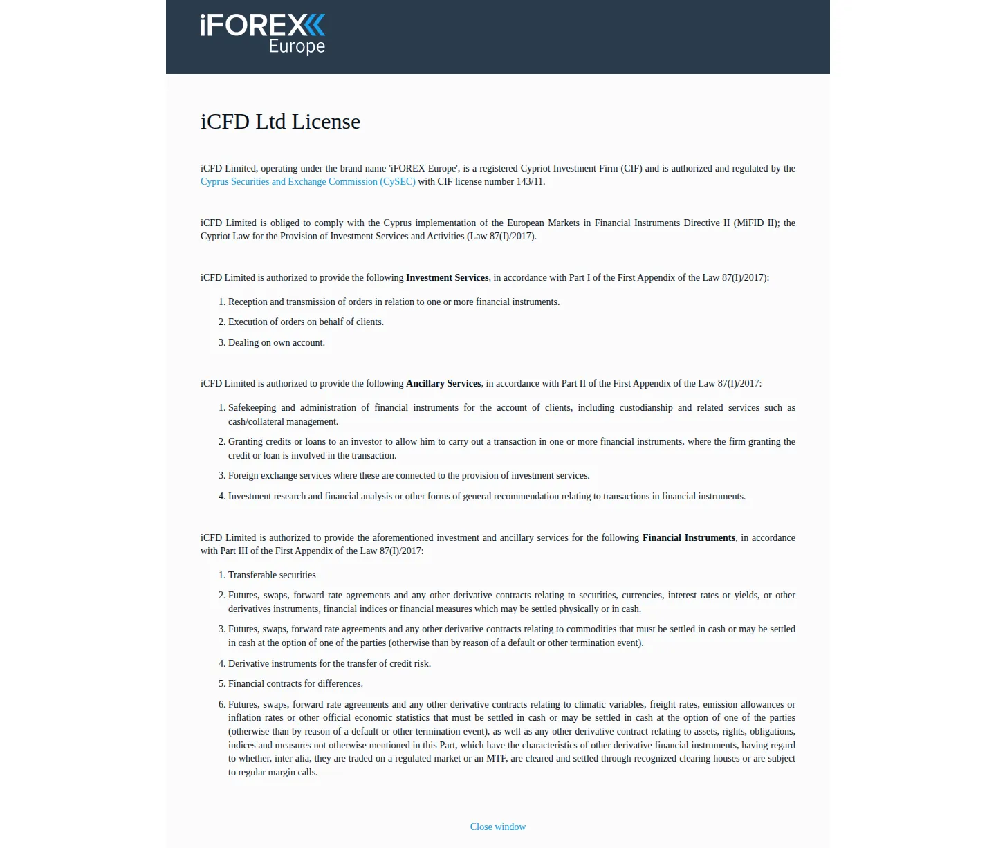 iFOREX Europe GB legal-2 page as we captured it