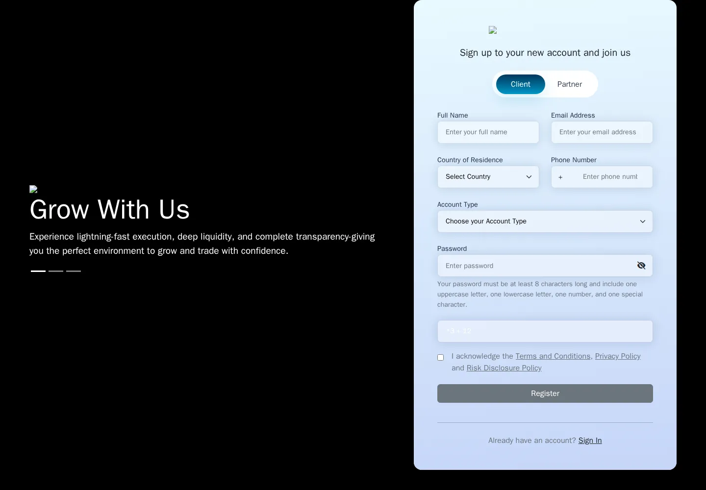 Uniglobe Markets AE accounts page as we captured it